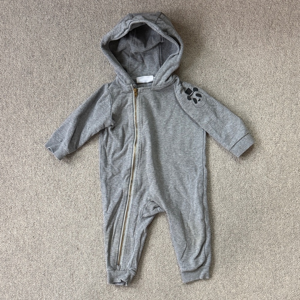 Mini Rodini Gray Hooded Footie with Panda Detail